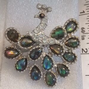 Elegant Silver and Multicolor Peacock Brooch